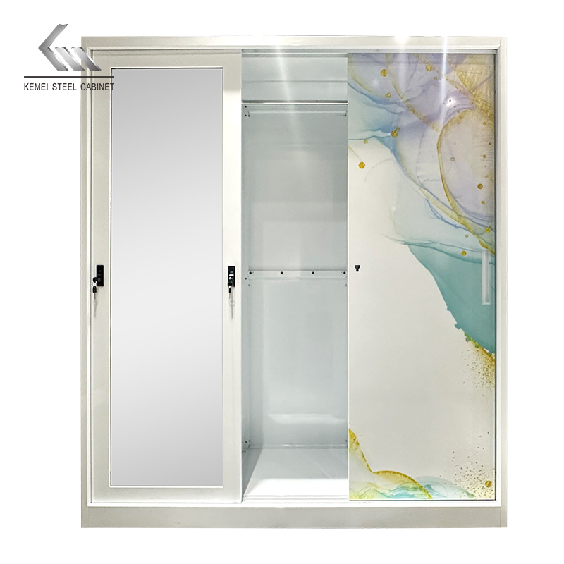 Steel Wardrobe with Mirror Lockable Storage Cabinet for Home