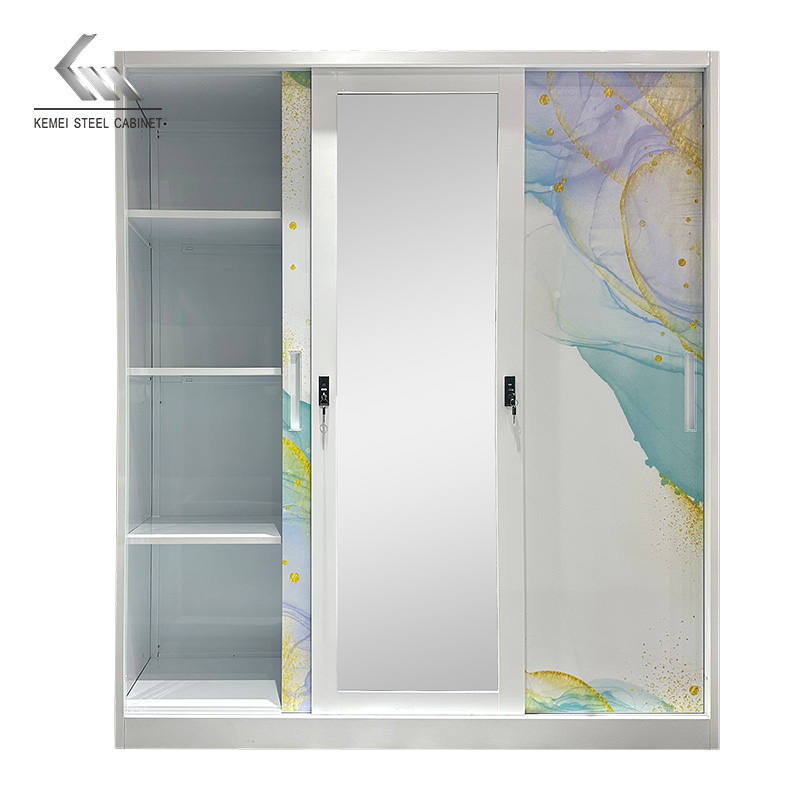 Steel Wardrobe with Mirror Lockable Storage Cabinet for Home