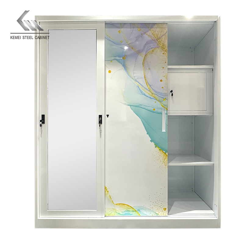 Steel Wardrobe with Mirror Lockable Storage Cabinet for Home