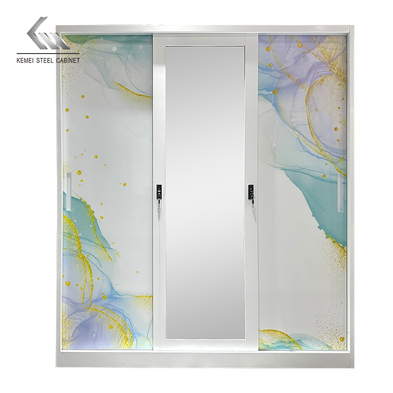 Steel Wardrobe with Mirror Lockable Storage Cabinet for Home