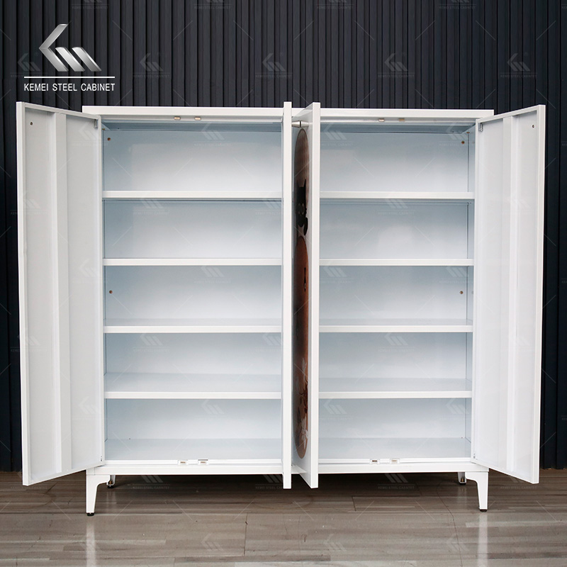 White 4-Door Cute Cat Print Steel Shoe Cabinet for Entryway