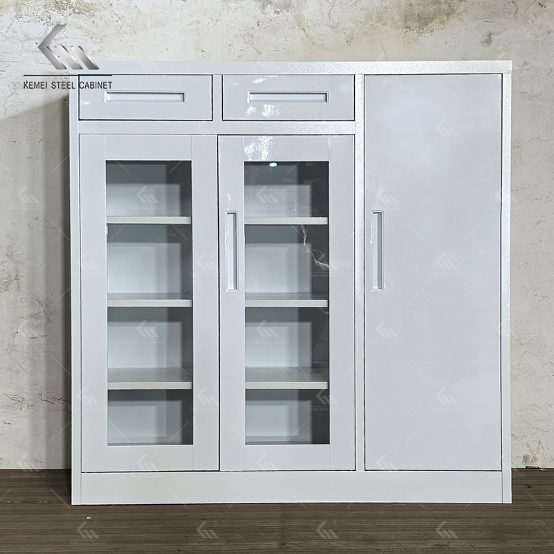  Multi-Door Steel Shoe Cabinet with Glass Doors & Drawers