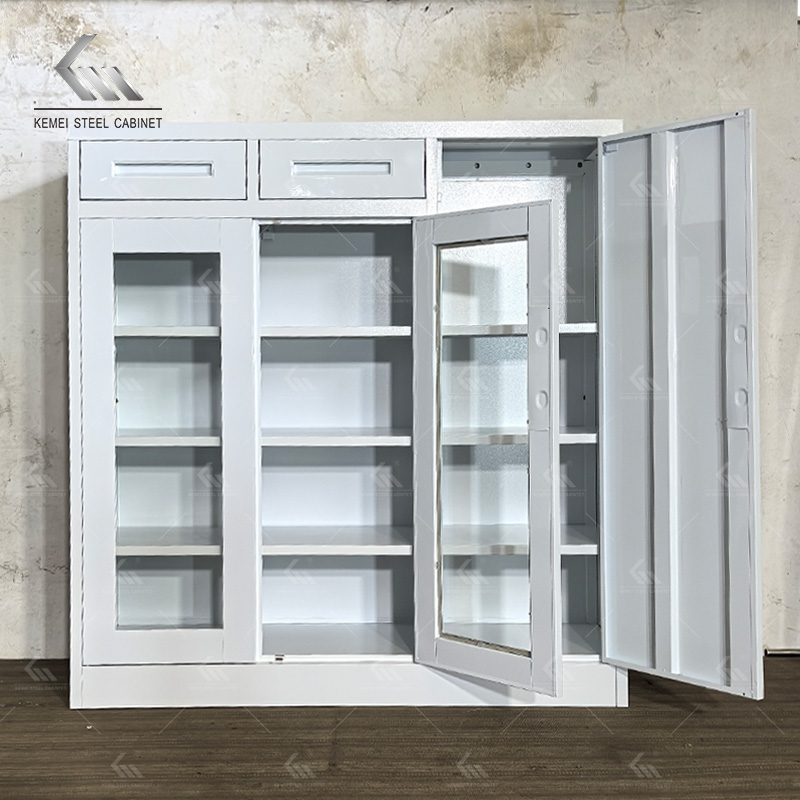  Multi-Door Steel Shoe Cabinet with Glass Doors & Drawers
