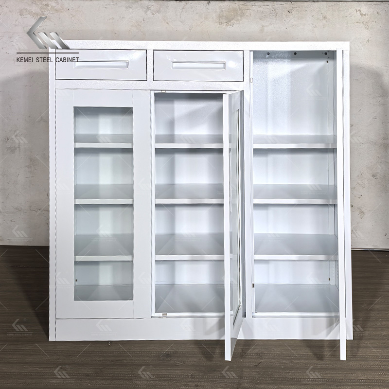  Multi-Door Steel Shoe Cabinet with Glass Doors & Drawers