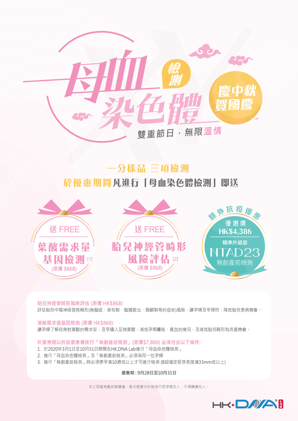 母血染色体优惠赠送，—份样品三项检测