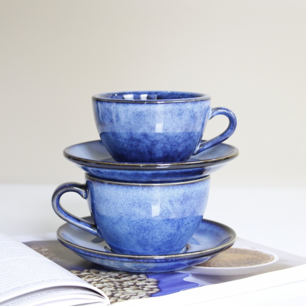 Ceramic mug and saucer cappuccino set; Custom logo; Active glaze process; Coffee mug; Promotional online store; Unique design