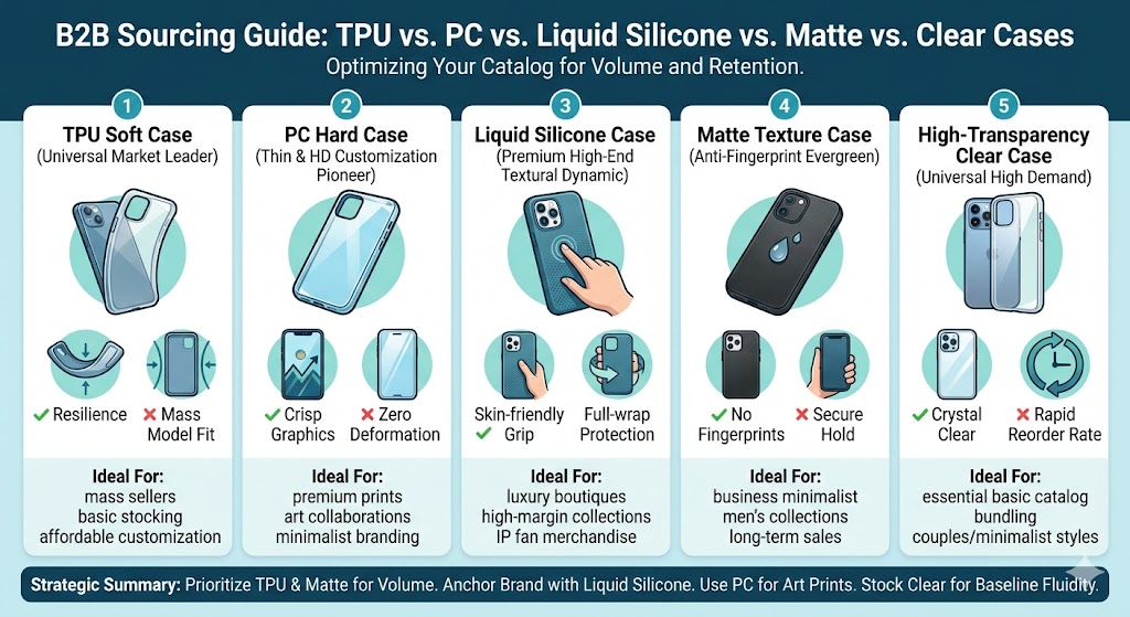Ultimate Phone Case Materials Guide: TPU, PC, Liquid Silicone, Matte, and Clear Comparison