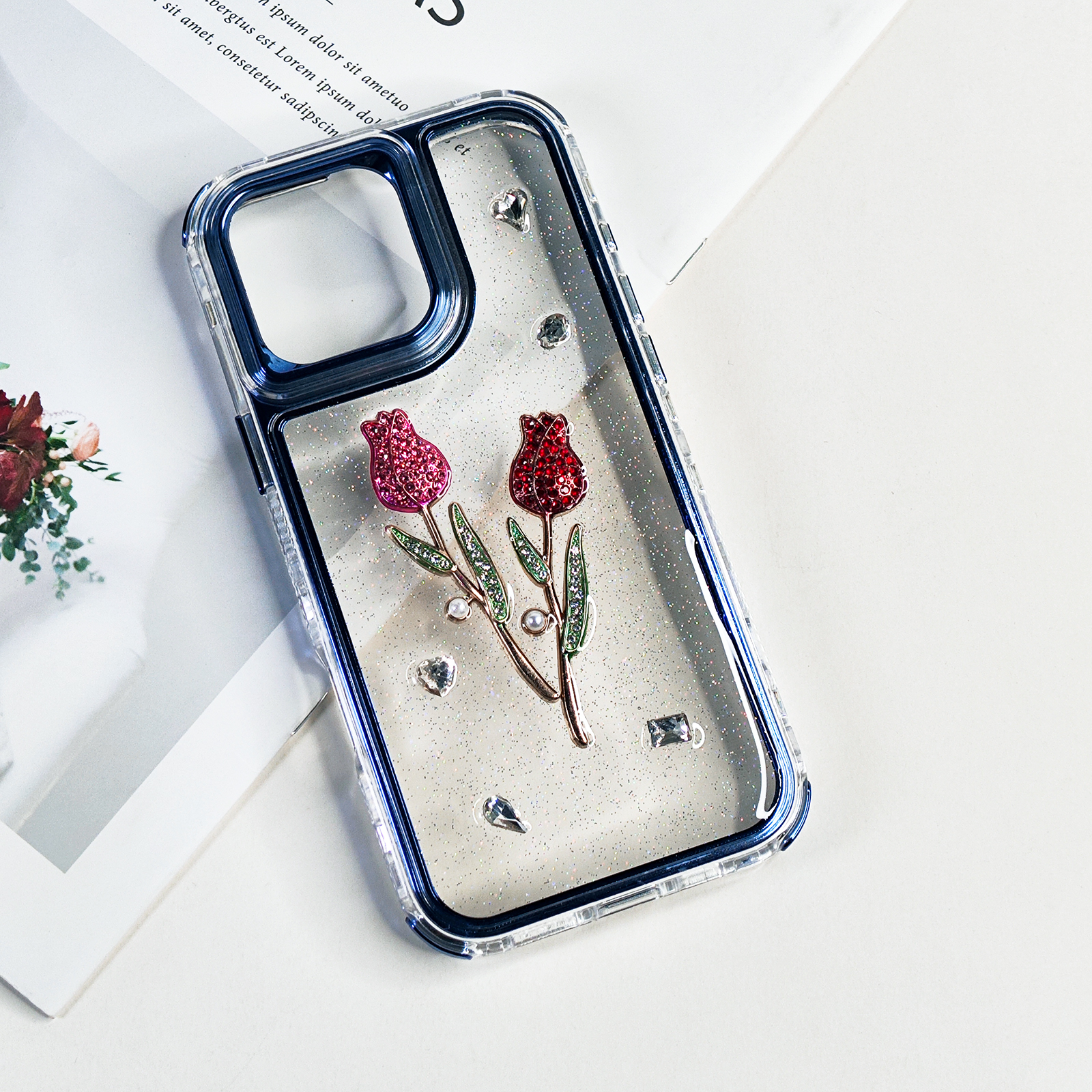Shockproof clear flower phone case for iphone 16 15 14 13 12 11 fancy floral phone cover 