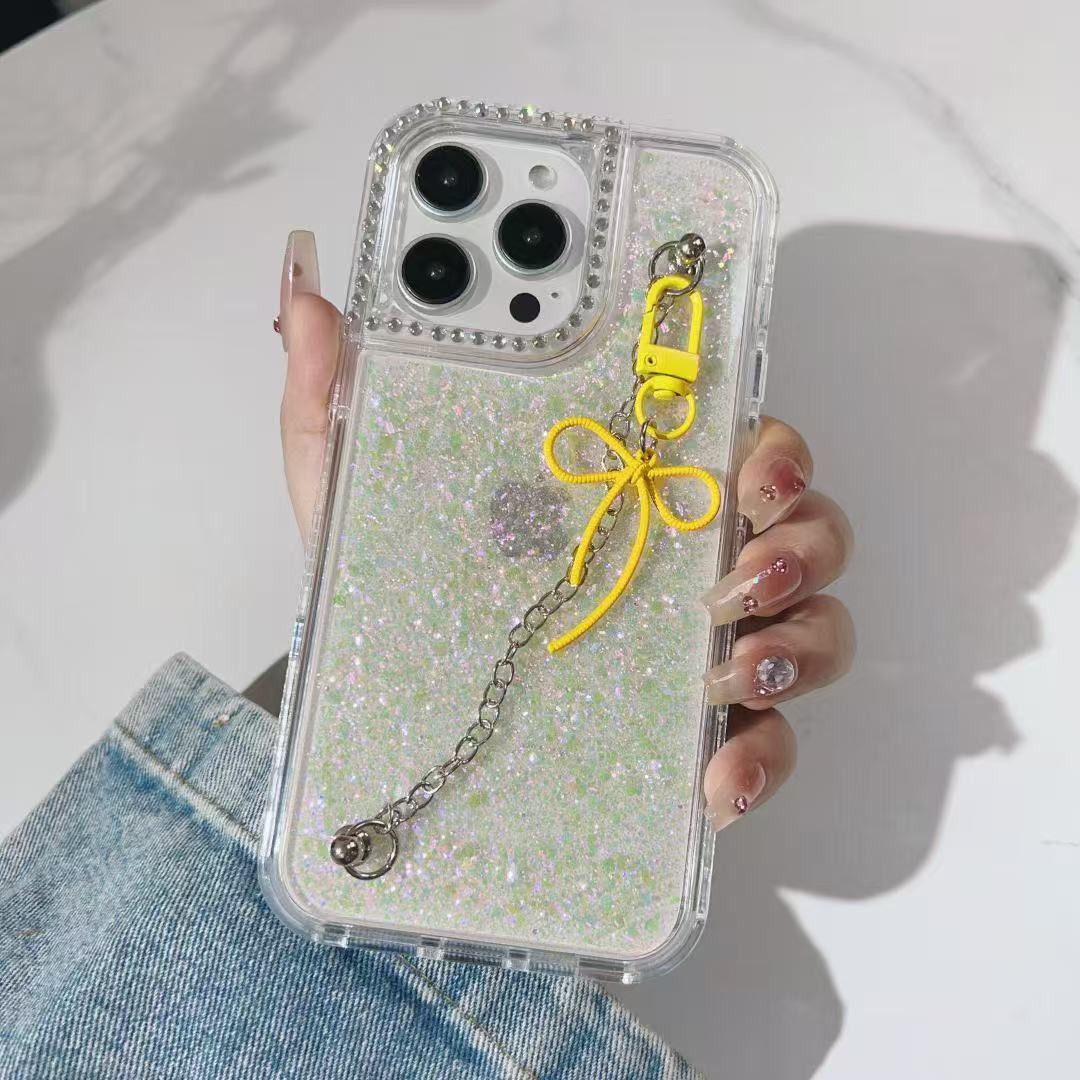 hand strap clear glitter phone case for iphone 16 15 14 13 12 