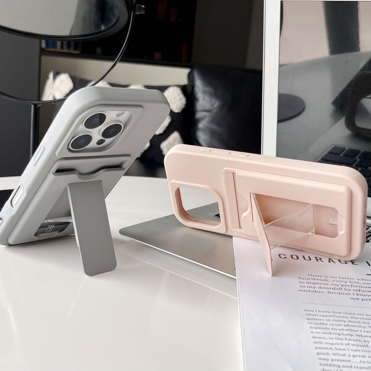 Card slot silicone phone case for iphone 16 15 14 13 12 back cover with kickstand