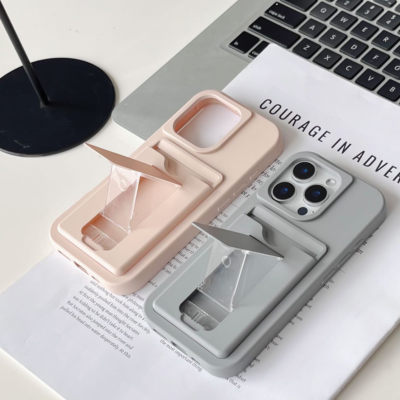 Card slot silicone phone case for iphone 16 15 14 13 12 back cover with kickstand