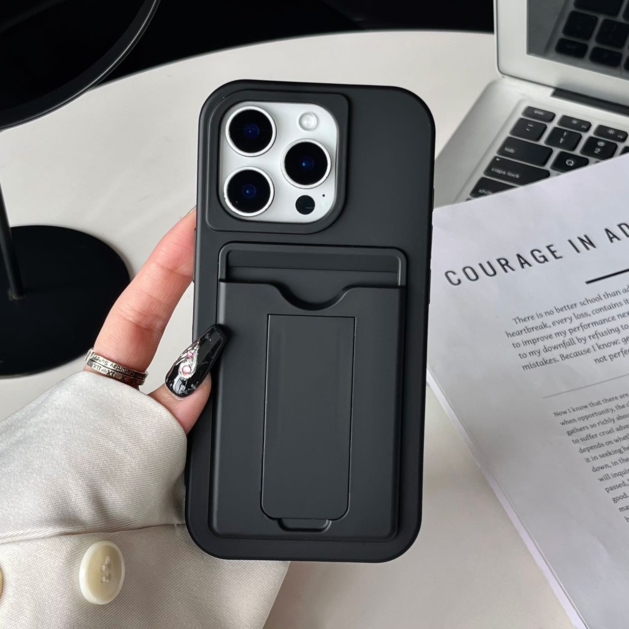 Card slot silicone phone case for iphone 16 15 14 13 12 back cover with kickstand
