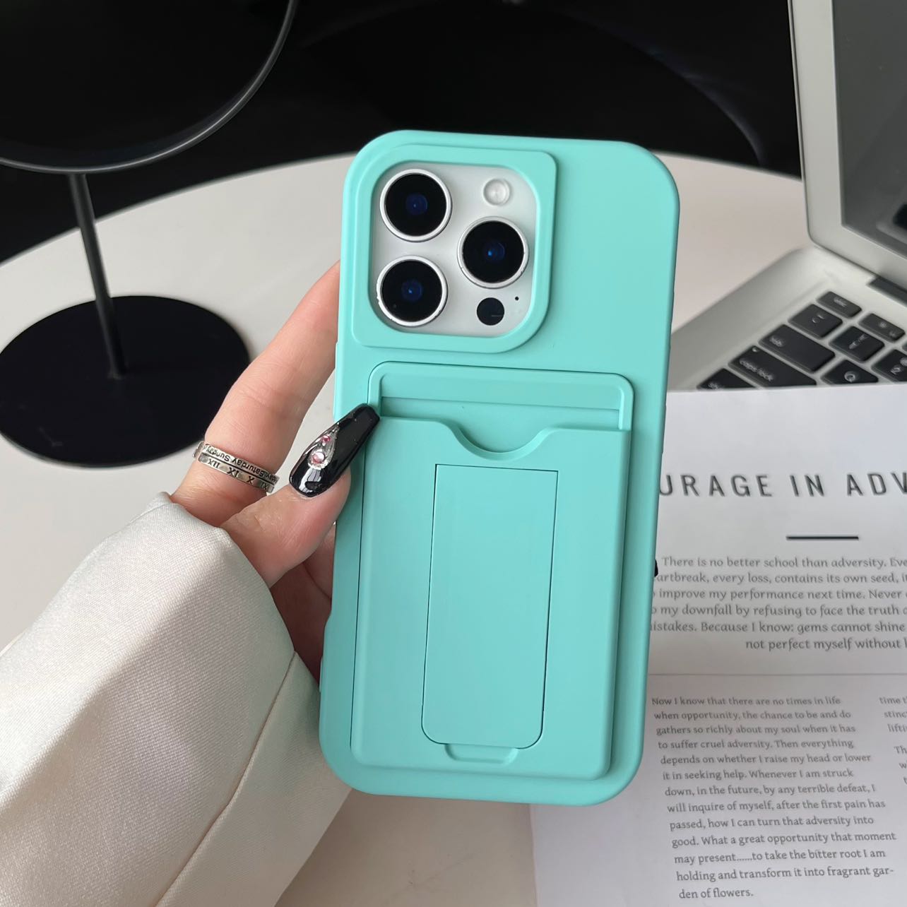 Card slot silicone phone case for iphone 16 15 14 13 12 back cover with kickstand