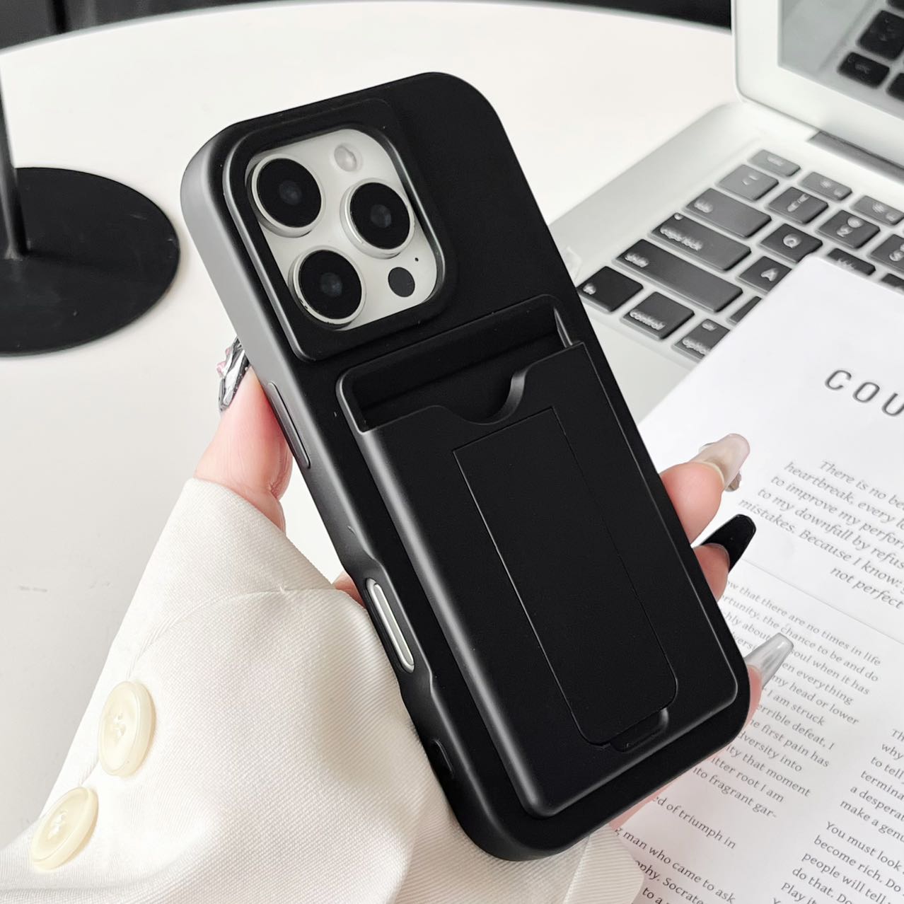 Card slot silicone phone case for iphone 16 15 14 13 12 back cover with kickstand