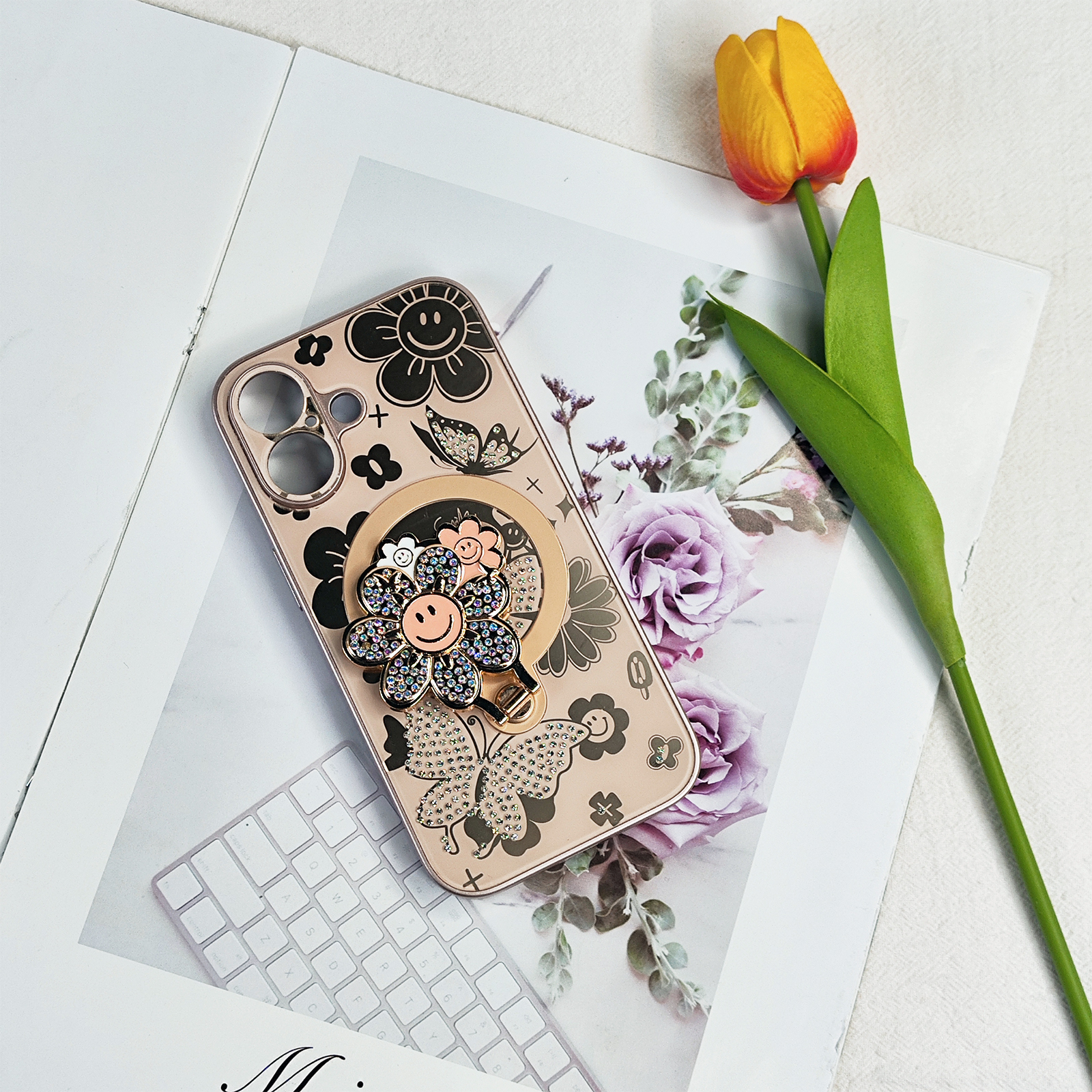 Luxury design phone case for iphone 16 15 14 13 12 11 back cover with metal ring love heart kickstand