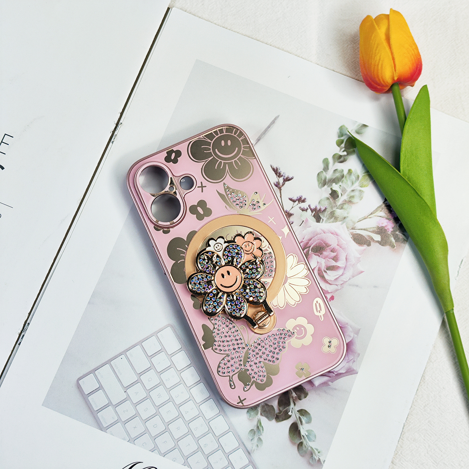 Luxury design phone case for iphone 16 15 14 13 12 11 back cover with metal ring love heart kickstand