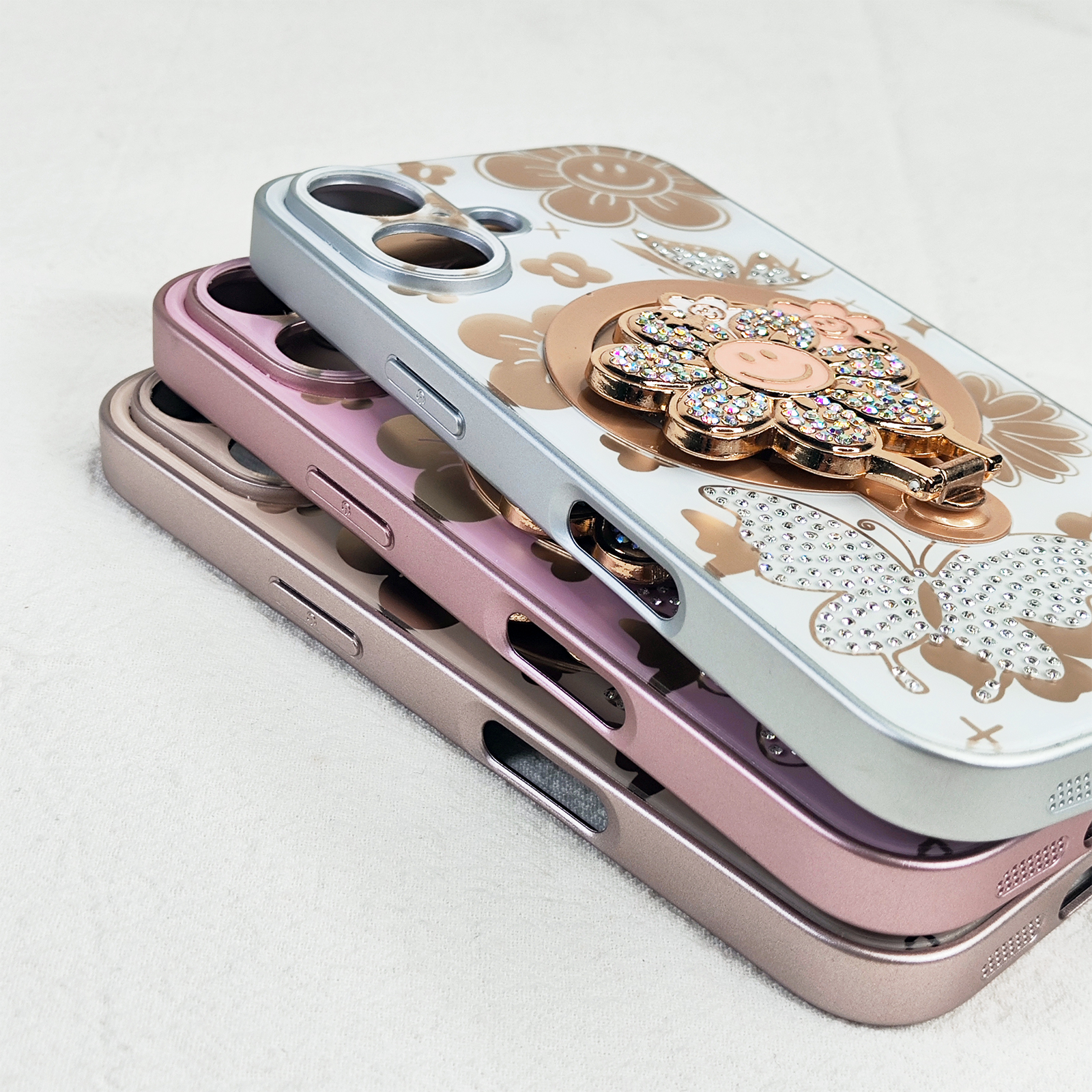 Luxury design phone case for iphone 16 15 14 13 12 11 back cover with metal ring love heart kickstand