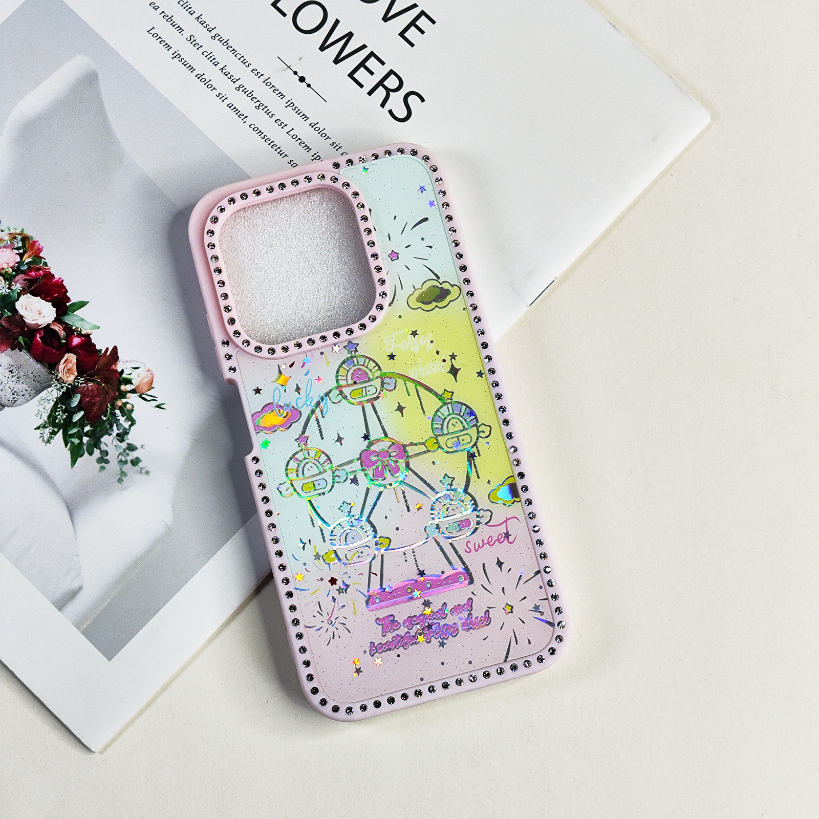 Cute Cat IMD Cell phone cover for iphone 16 15 14 13 12 diamond lens mobile phone case 