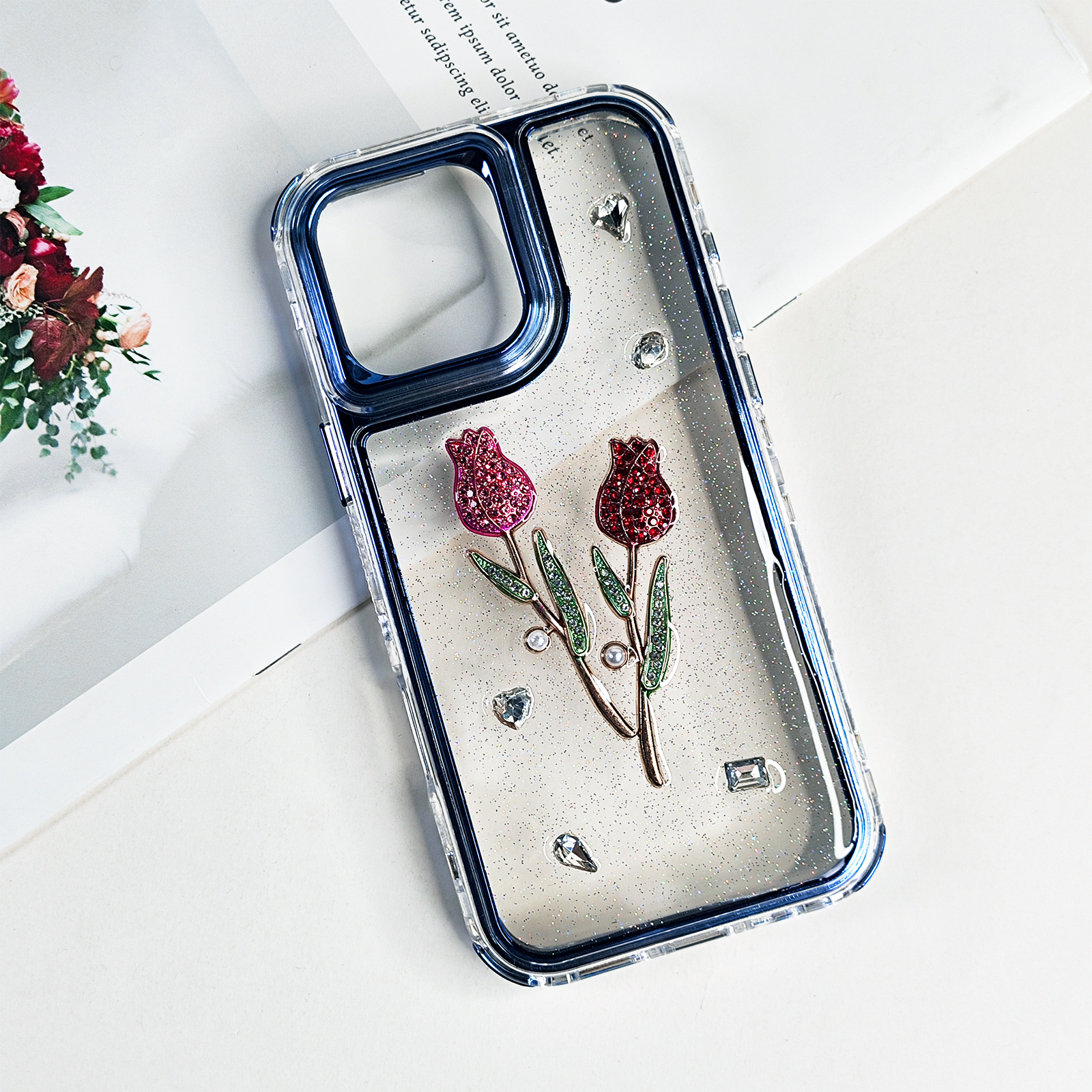 Shockproof clear flower phone case for iphone 16 15 14 13 12 11 fancy floral phone cover 