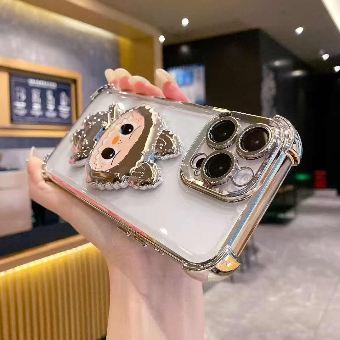 Cute cartoon kickstand phone cover for iphone 16 15 14 13 12 11 shockproof clear case