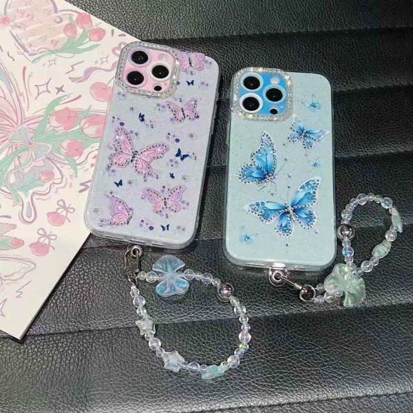 Butterfly lanyard phone cases for iphone 16 15 14 13 12 11 girly phone cover