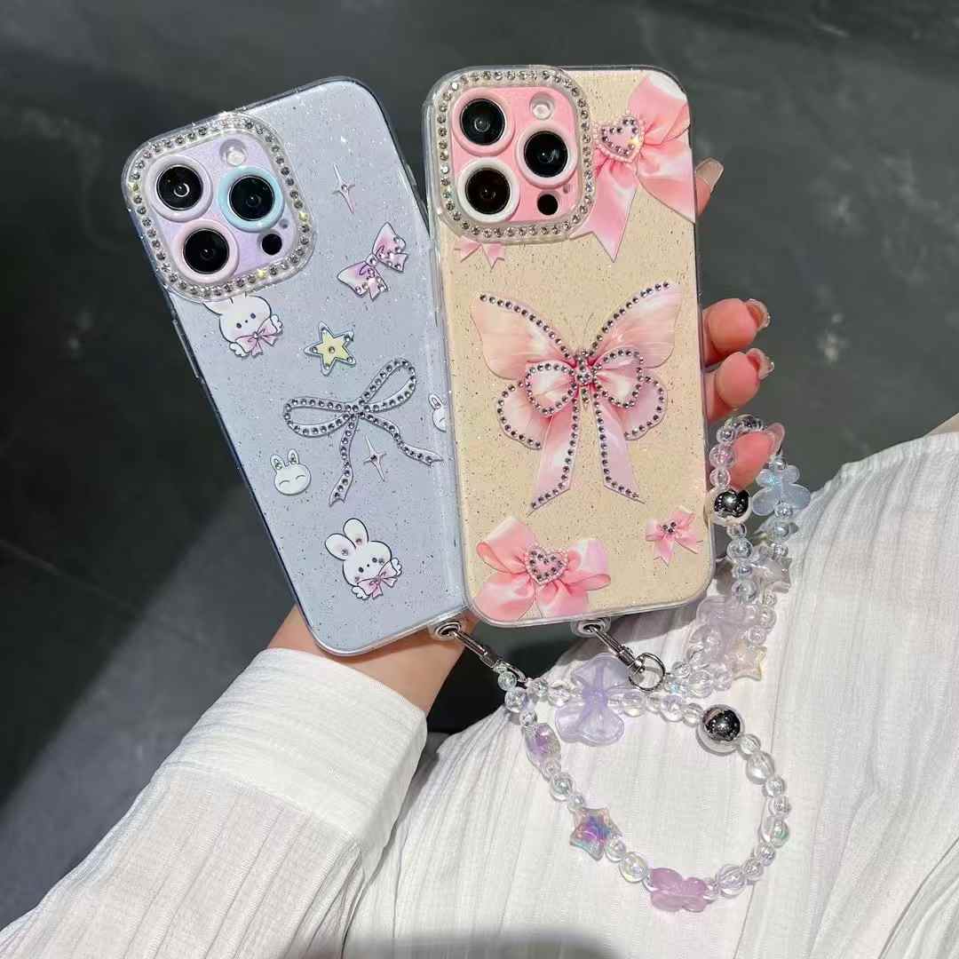 Butterfly lanyard phone cases for iphone 16 15 14 13 12 11 girly phone cover