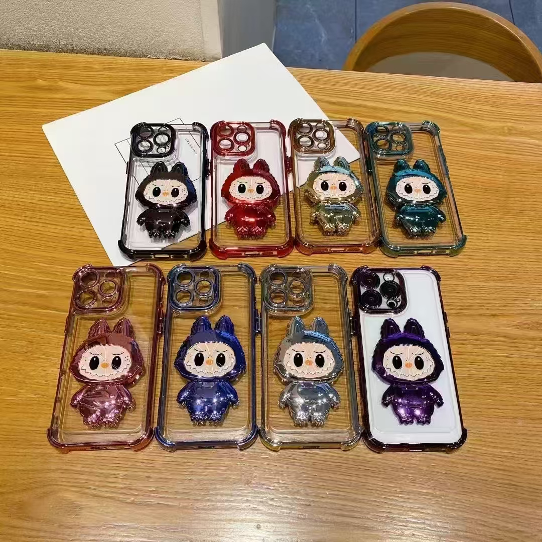 Cute cartoon kickstand phone cover for iphone 16 15 14 13 12 11 shockproof clear case