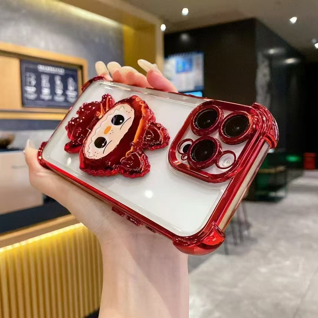 Cute cartoon kickstand phone cover for iphone 16 15 14 13 12 11 shockproof clear case
