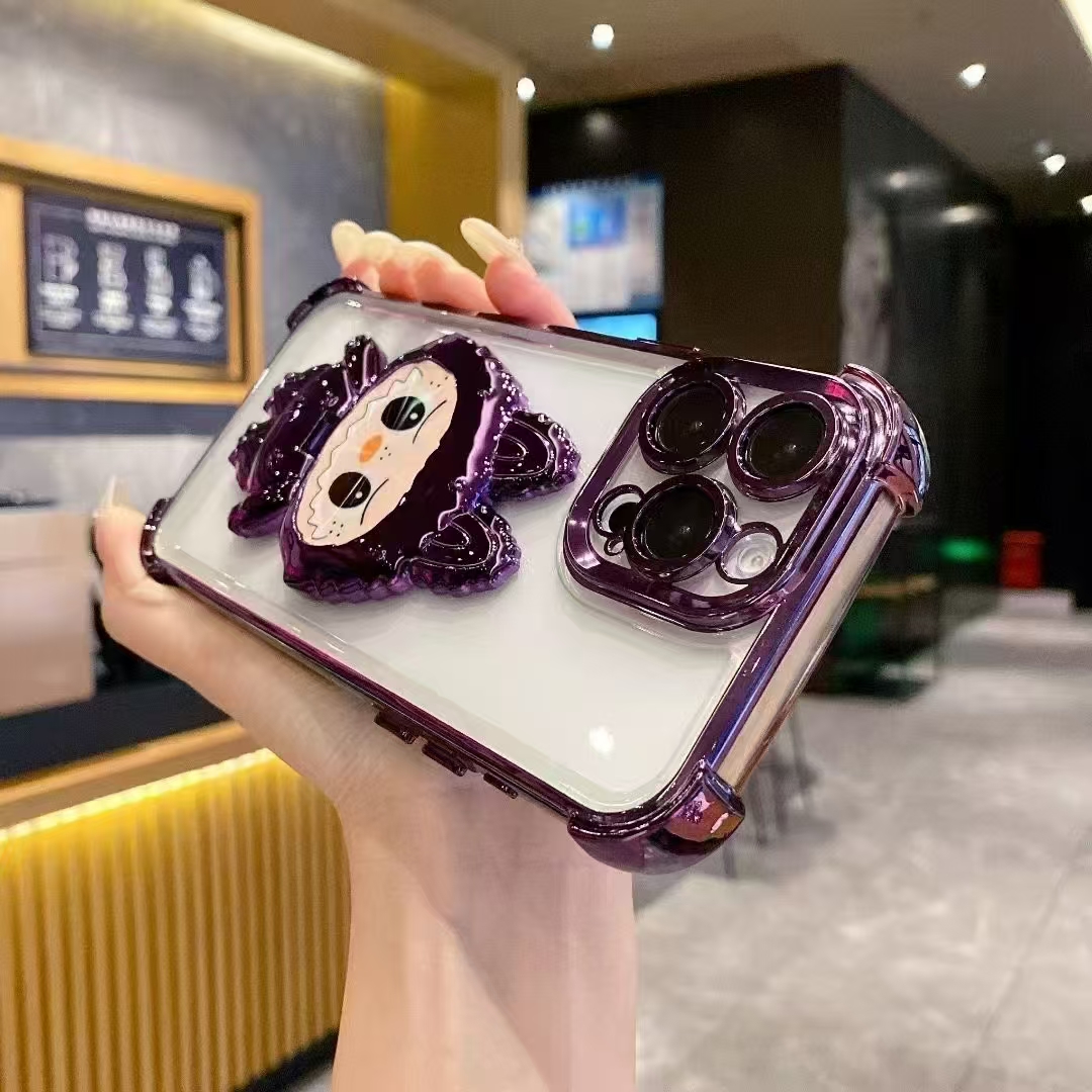 Cute cartoon kickstand phone cover for iphone 16 15 14 13 12 11 shockproof clear case
