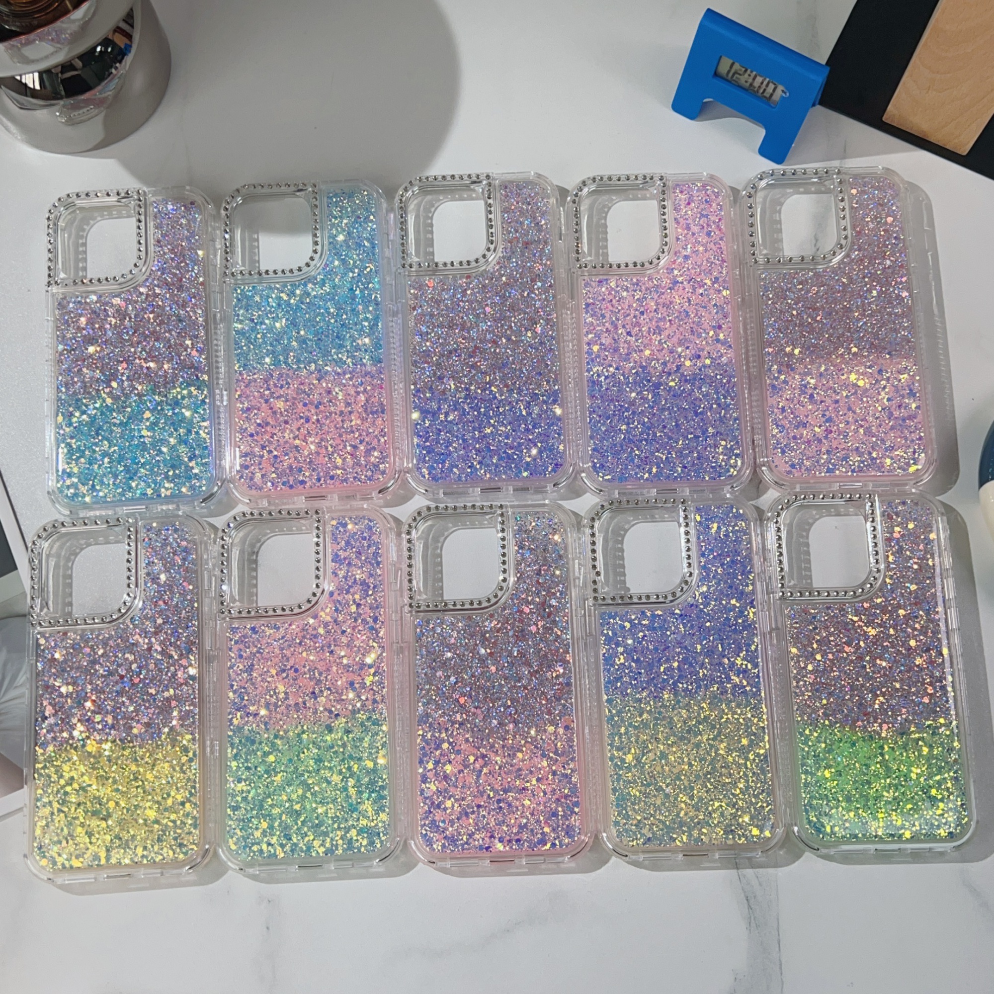 360 Shockproof Sparkle Glitter Case for iPhone 16 Pro 15 14 Pro Max 3 in 1 Protective Cover