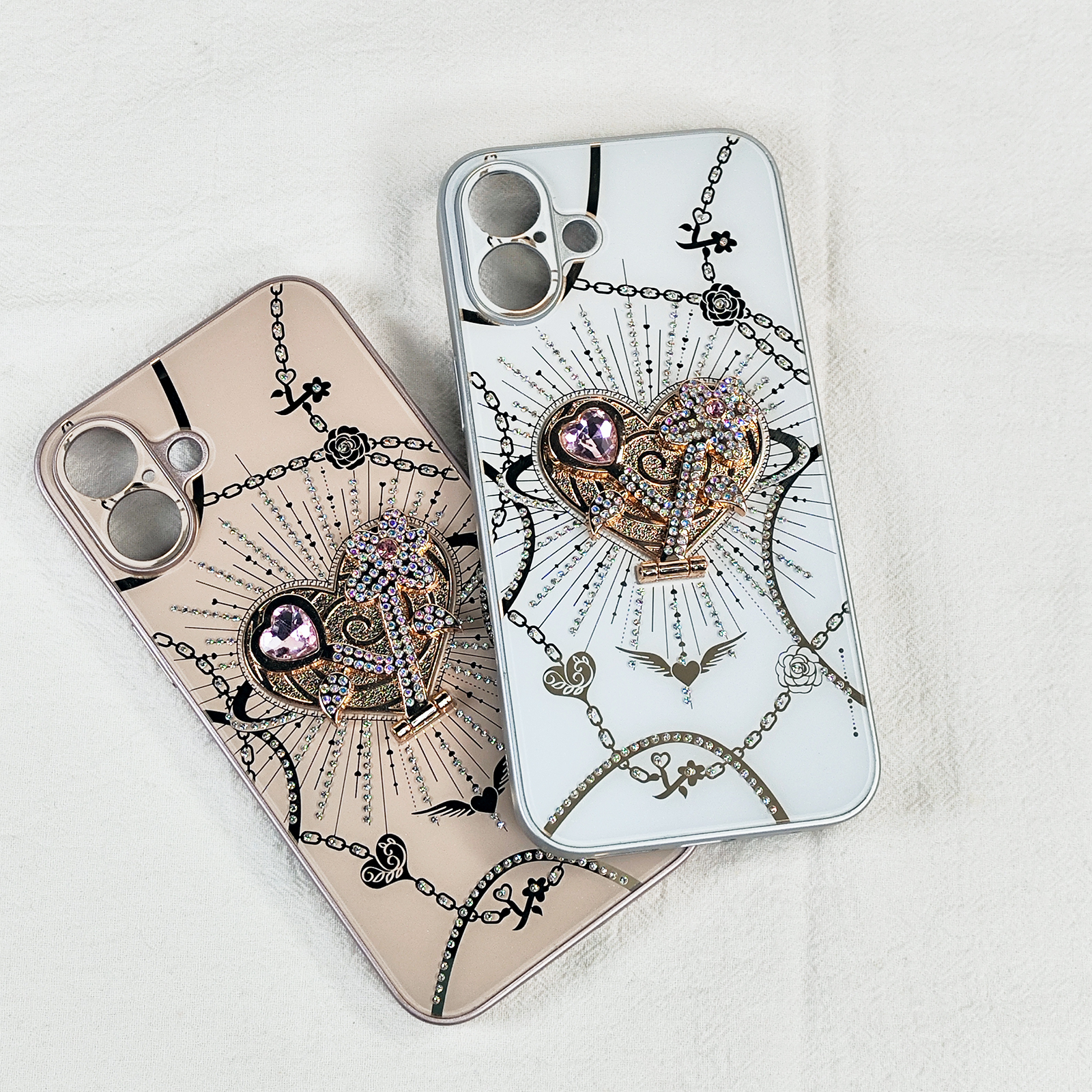Luxury design phone case for iphone 16 15 14 13 12 11 back cover with metal ring love heart kickstand