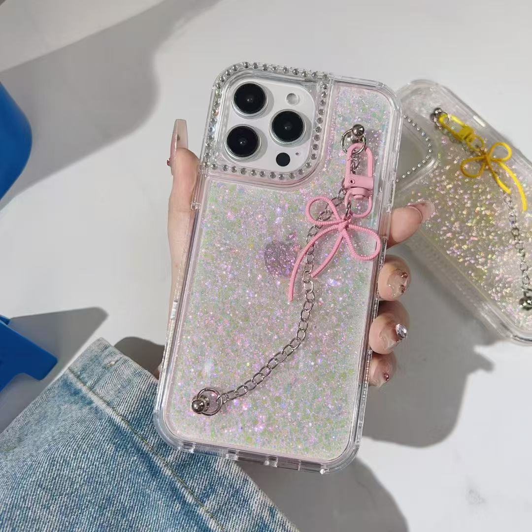 hand strap clear glitter phone case for iphone 16 15 14 13 12 