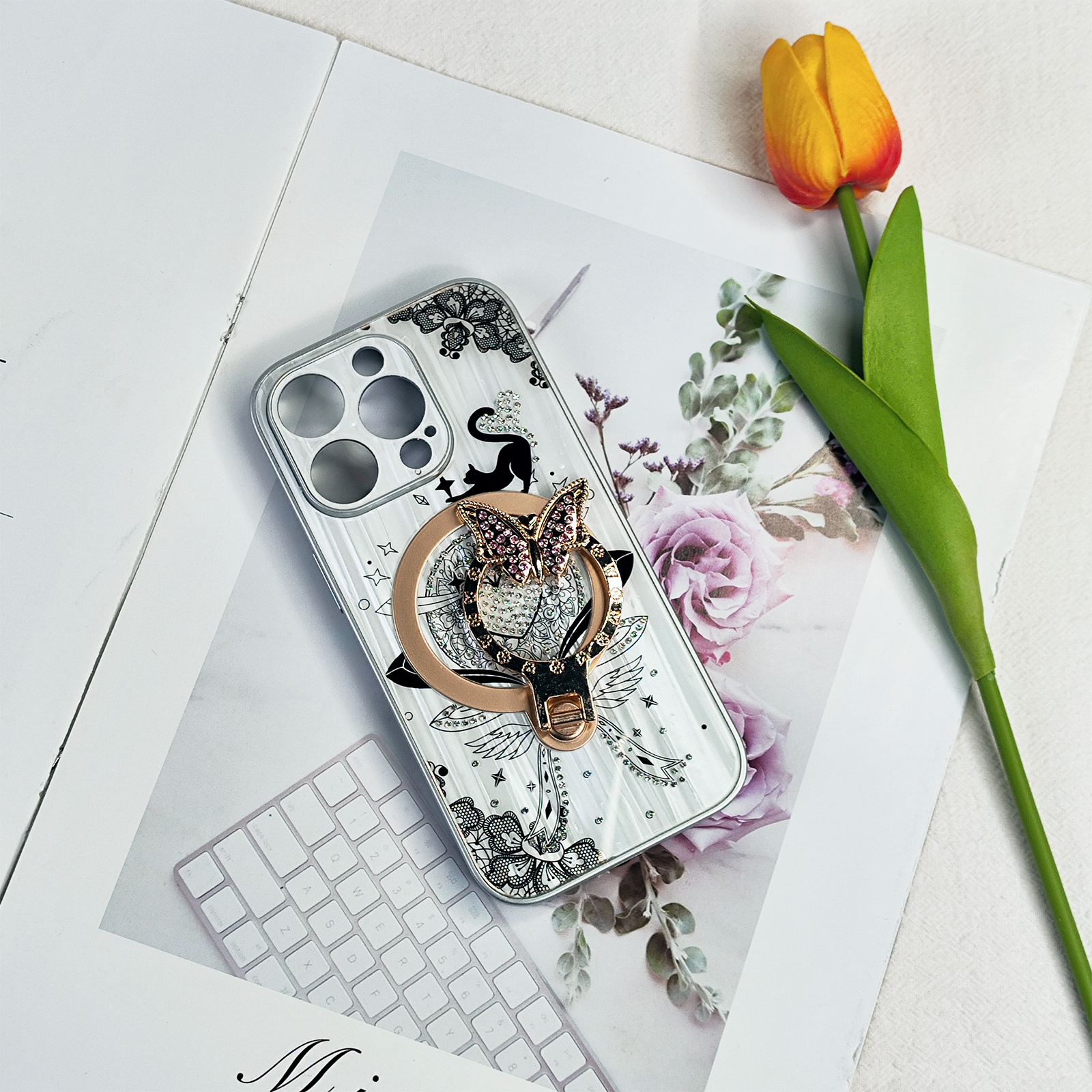 Luxury design phone case for iphone 16 15 14 13 12 11 back cover with metal ring love heart kickstand