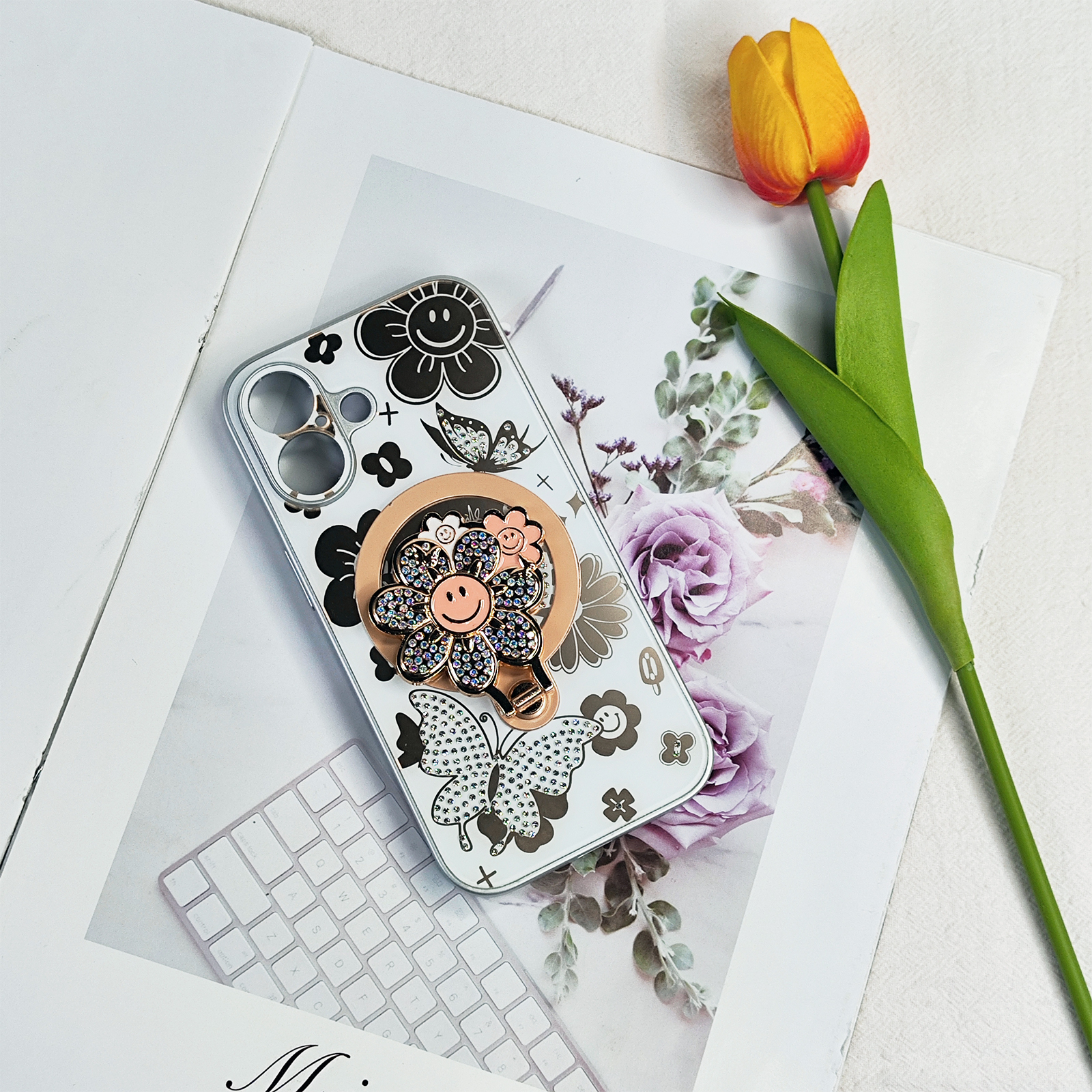 Luxury design phone case for iphone 16 15 14 13 12 11 back cover with metal ring love heart kickstand