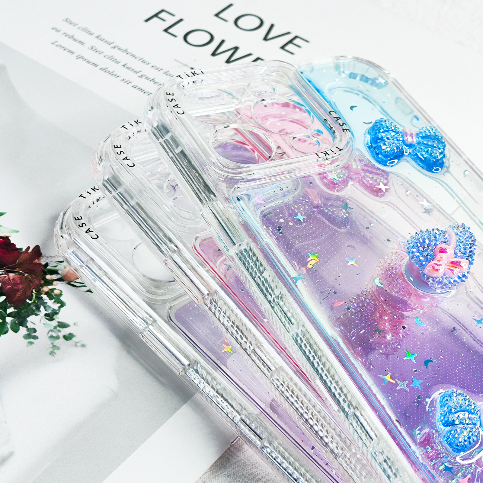 Sparkling butterfly phone case for iphone 16 15 14 13 12 11 Transparent Cover 
