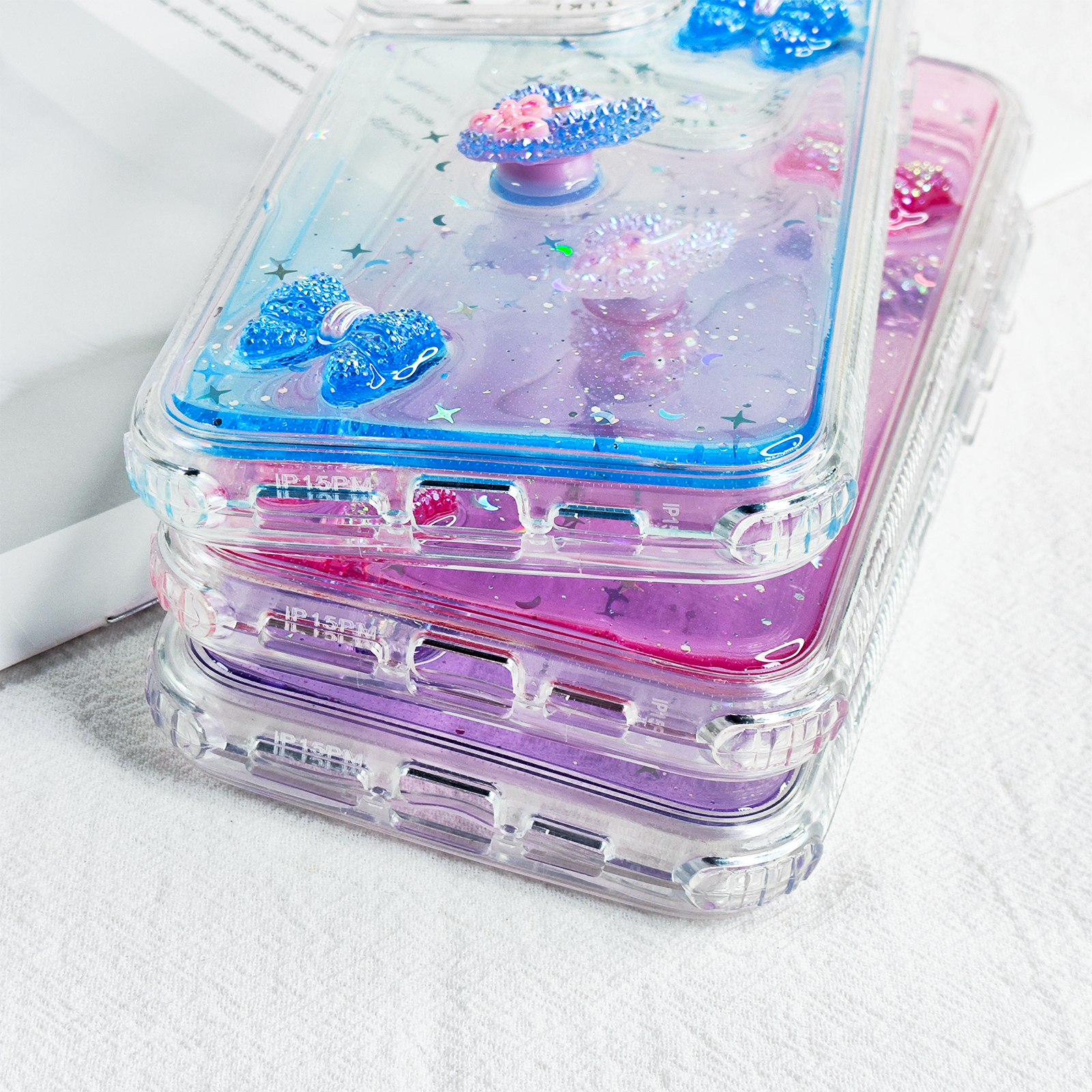 Sparkling butterfly phone case for iphone 16 15 14 13 12 11 Transparent Cover 