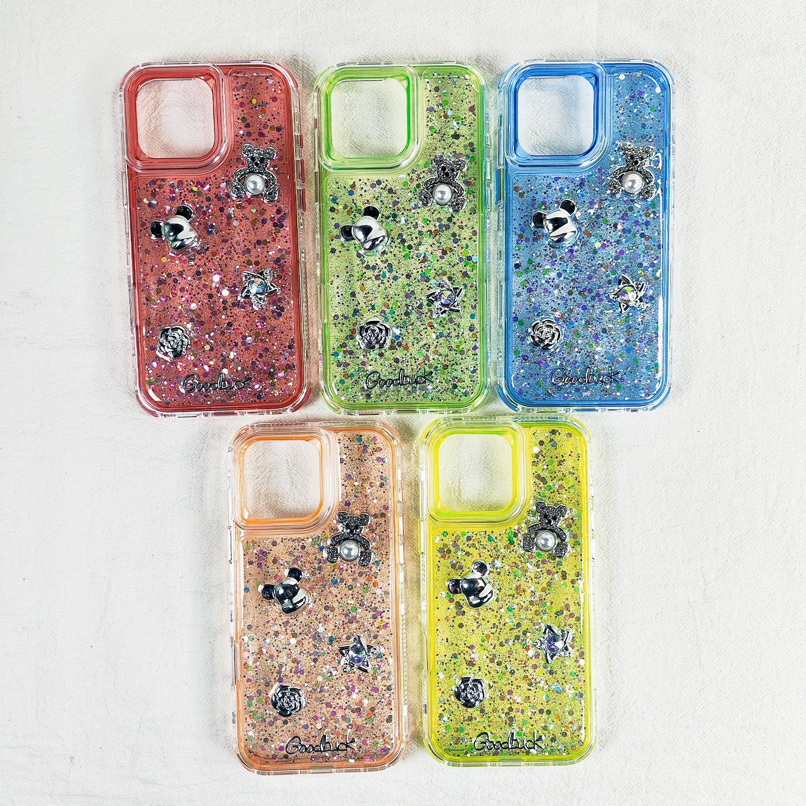 Dripping glue glitter  phone case for iPhone 16 15 14 13 12 11 cute bear mobile cover