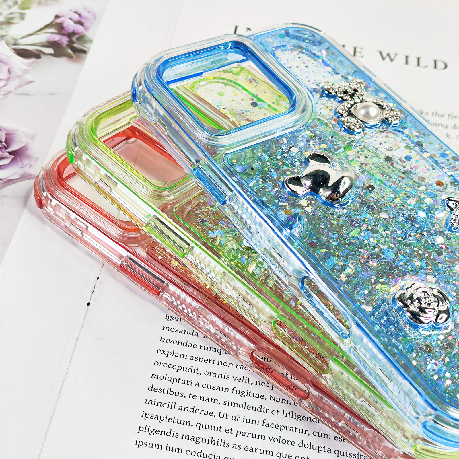 Dripping glue glitter  phone case for iPhone 16 15 14 13 12 11 cute bear mobile cover