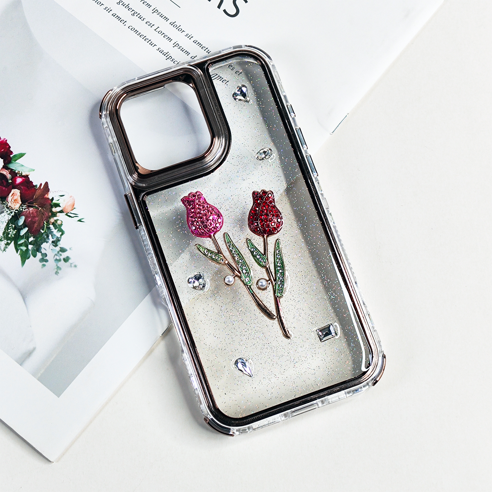 Shockproof clear flower phone case for iphone 16 15 14 13 12 11 fancy floral phone cover 
