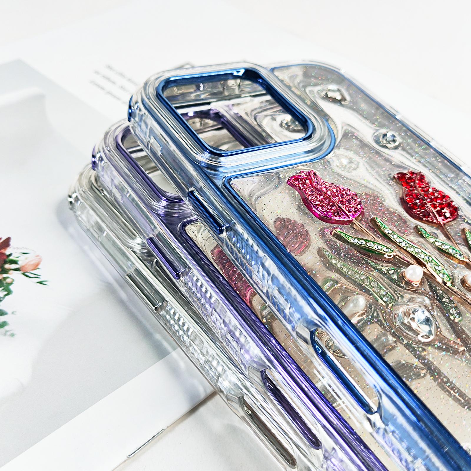 Shockproof clear flower phone case for iphone 16 15 14 13 12 11 fancy floral phone cover 