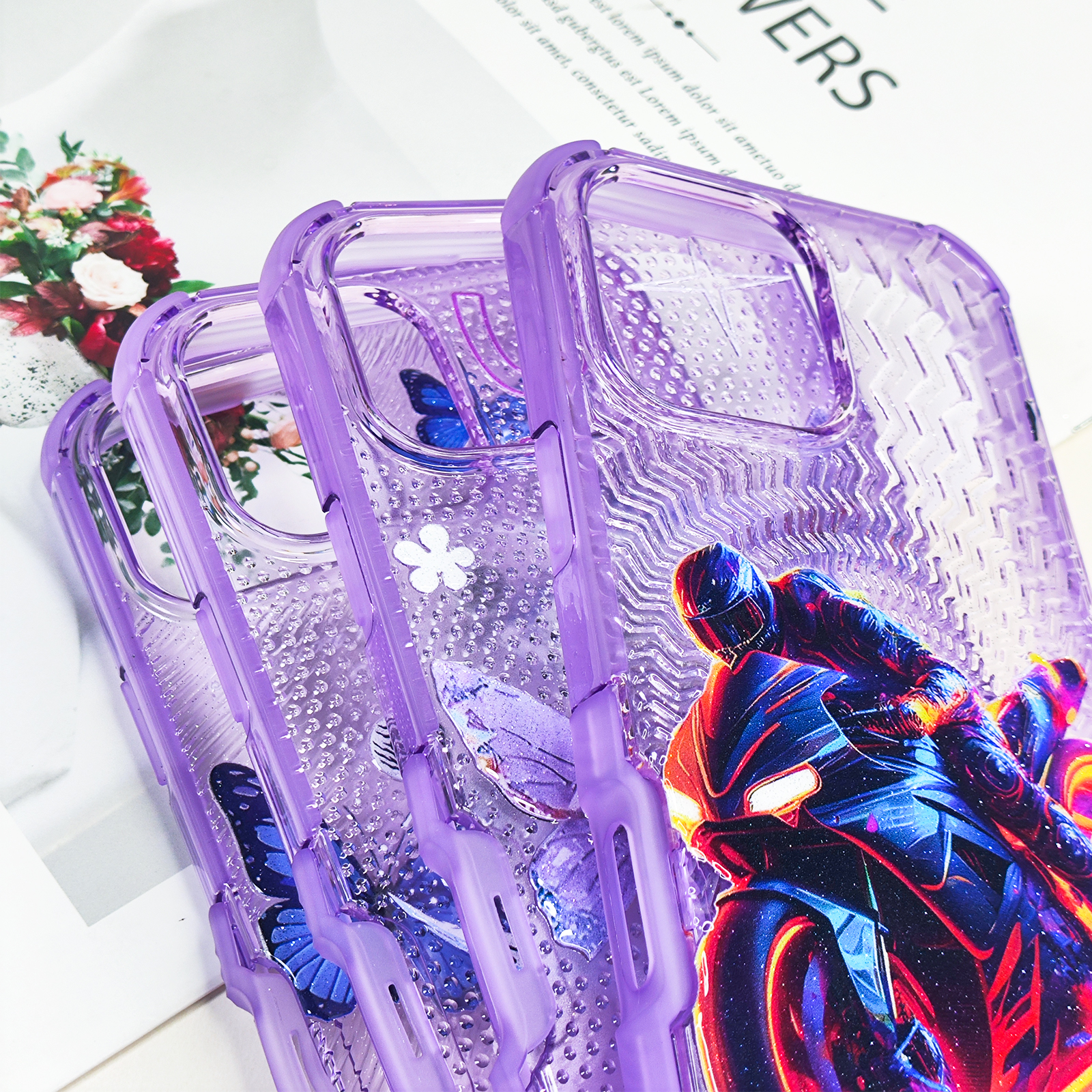 Cool Purple Transparent Case for iphone 16 15 14 13 12 Customized Pattern Cover