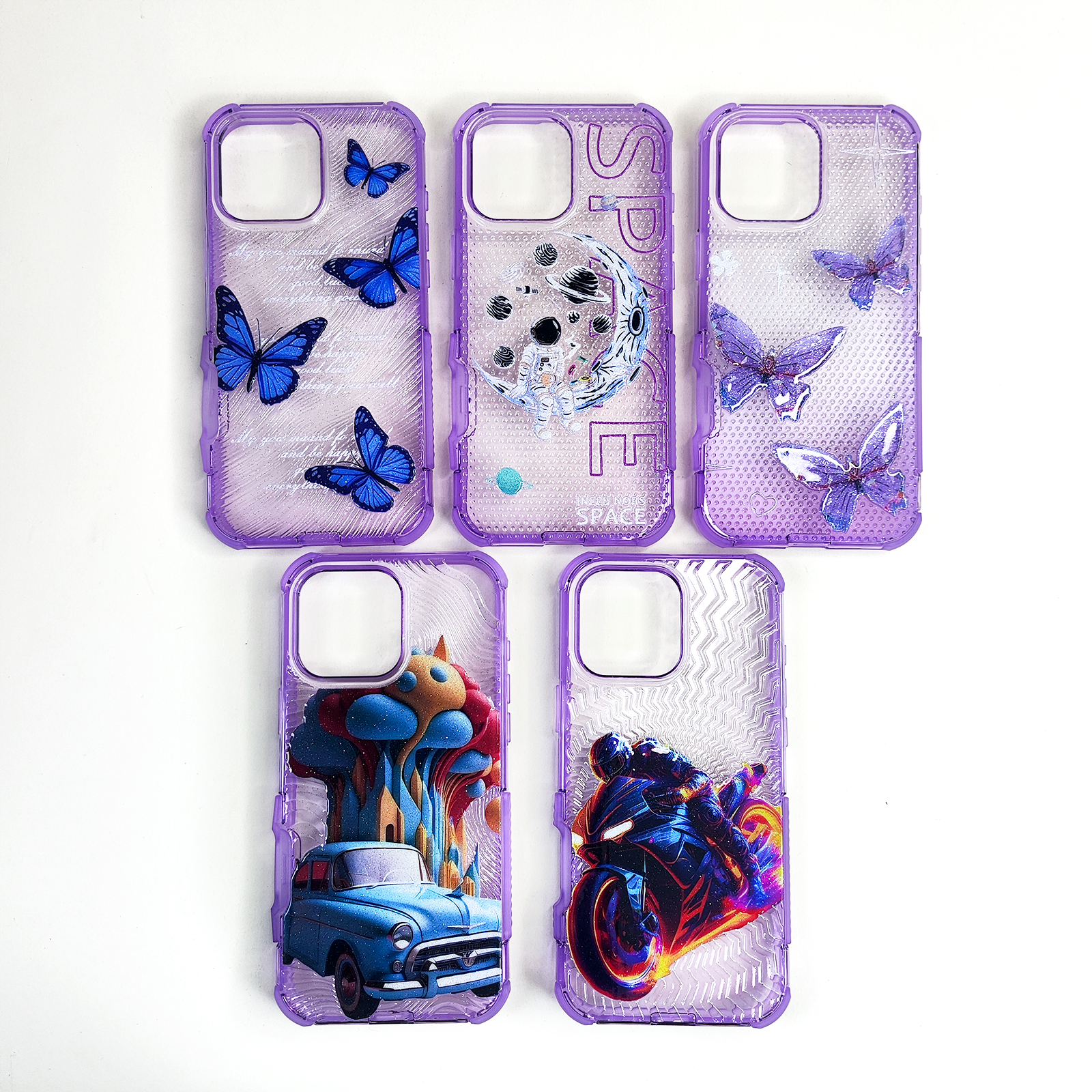 Cool Purple Transparent Case for iphone 16 15 14 13 12 Customized Pattern Cover