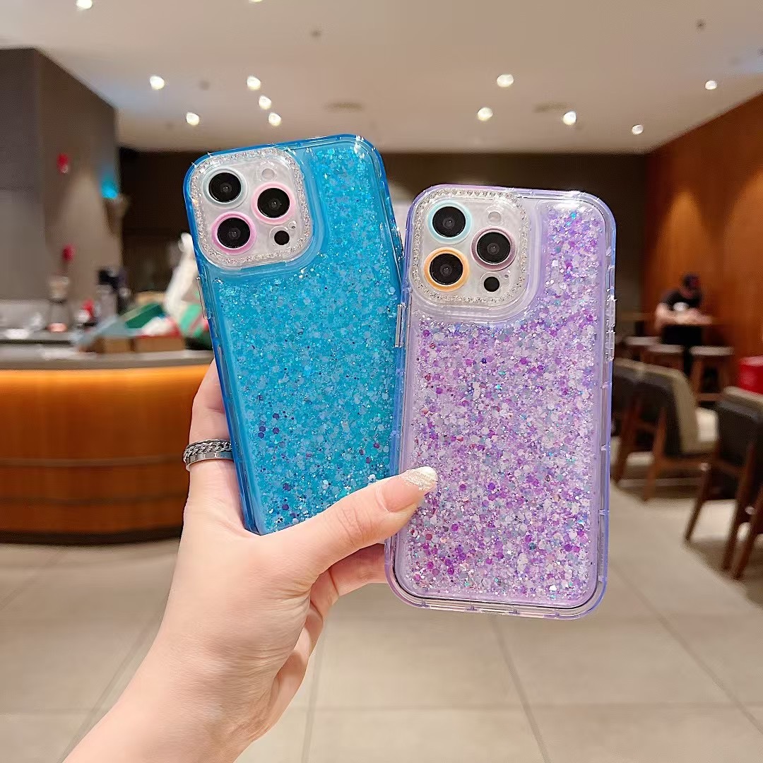 Glittery Gradient Phone Cases for iPhone 16 15 14 13 12 11 Clear Cover Accessories