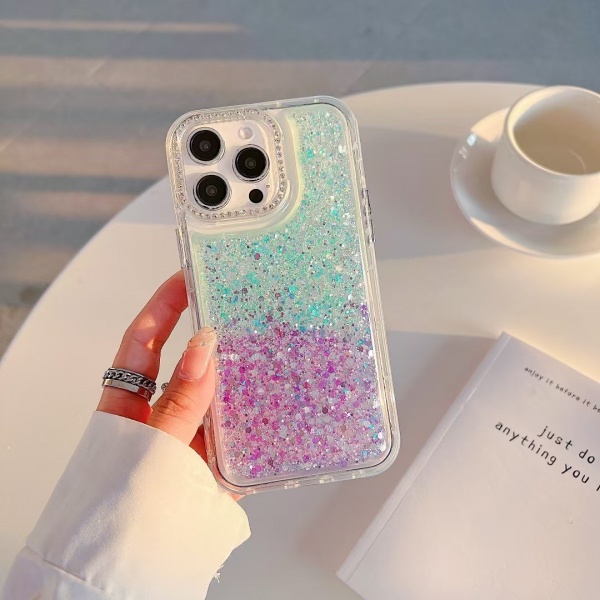 Gradient Color Glitter Phone Case Cover For iPhone 16 Pro 16 15 14 13 12 11 Transparent Cover