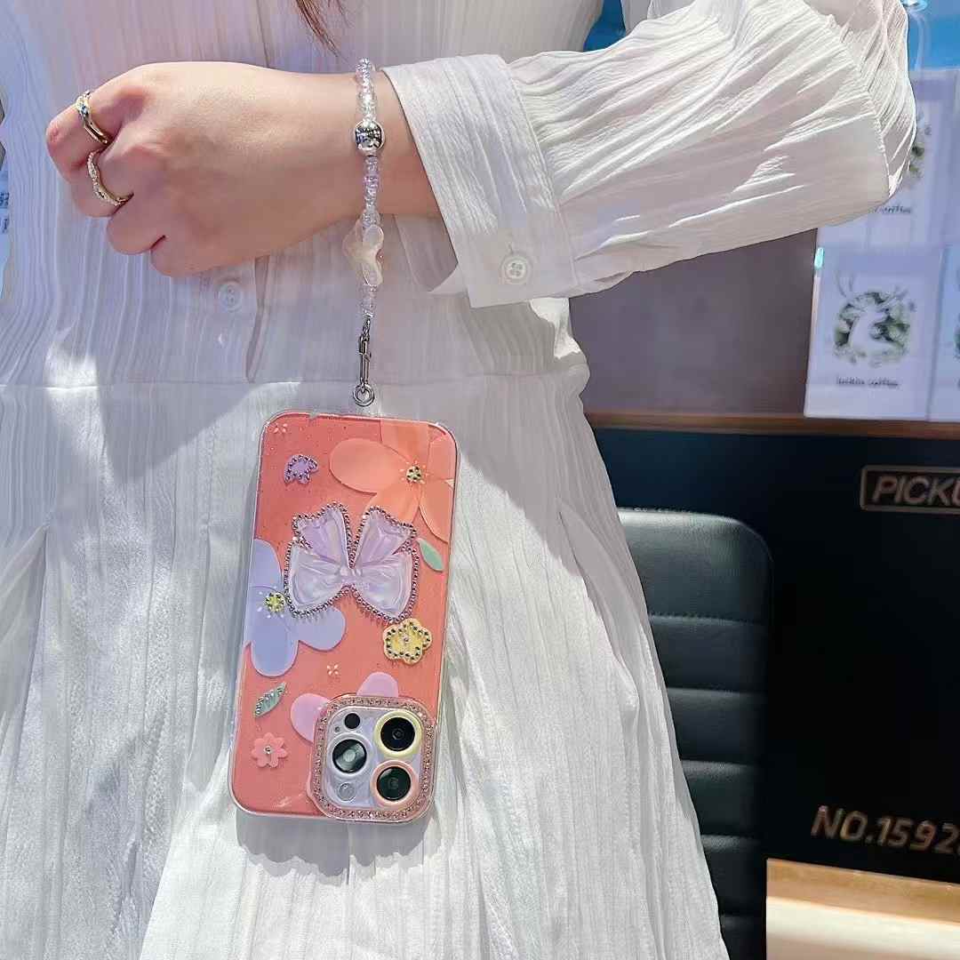 Butterfly lanyard phone cases for iphone 16 15 14 13 12 11 girly phone cover