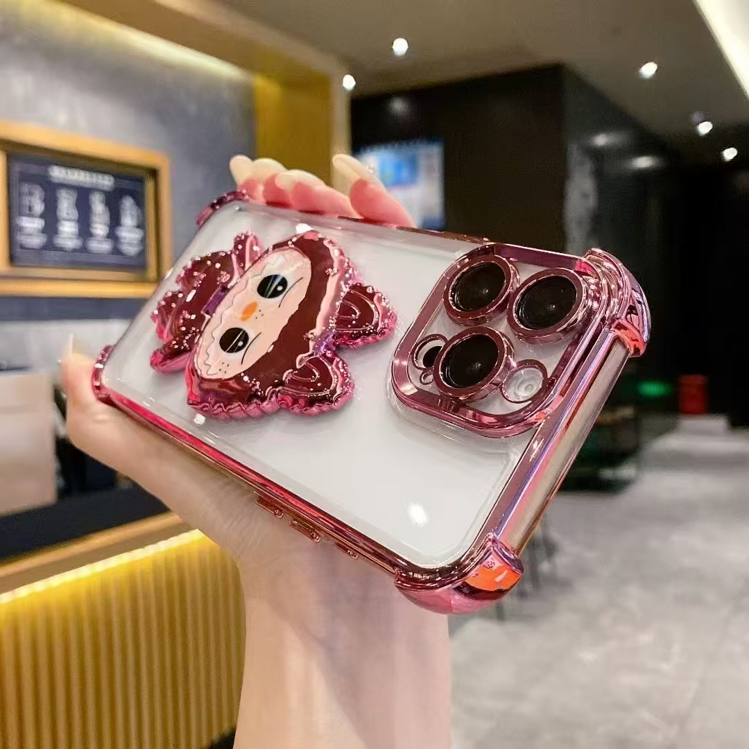 Cute cartoon kickstand phone cover for iphone 16 15 14 13 12 11 shockproof clear case