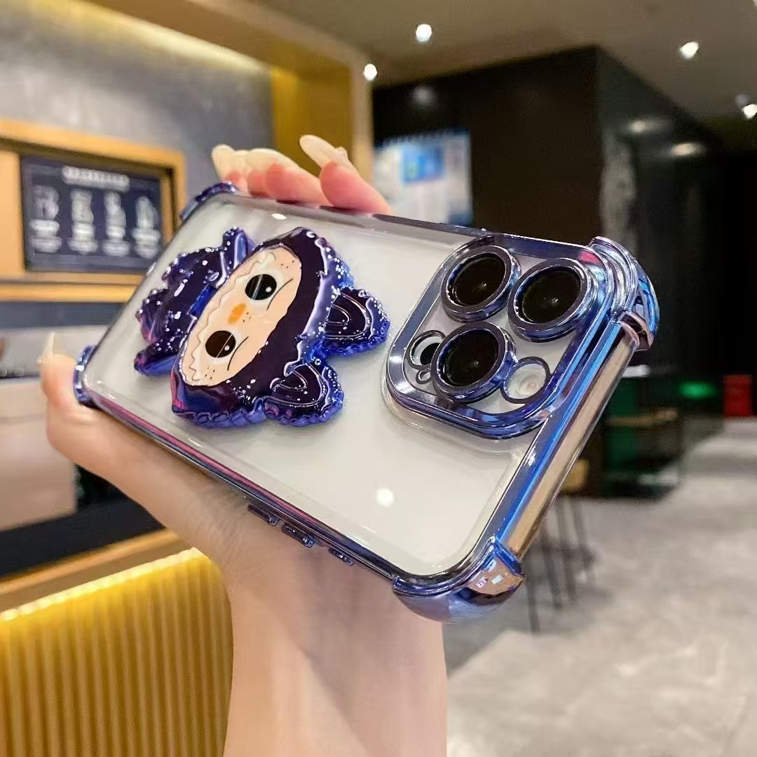Cute cartoon kickstand phone cover for iphone 16 15 14 13 12 11 shockproof clear case