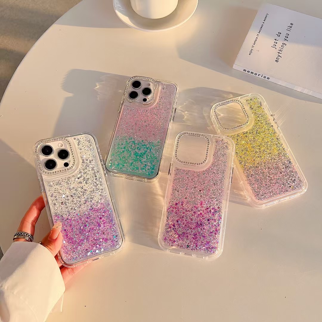 Gradient Color Glitter Phone Case Cover For iPhone 16 Pro 16 15 14 13 12 11 Transparent Cover