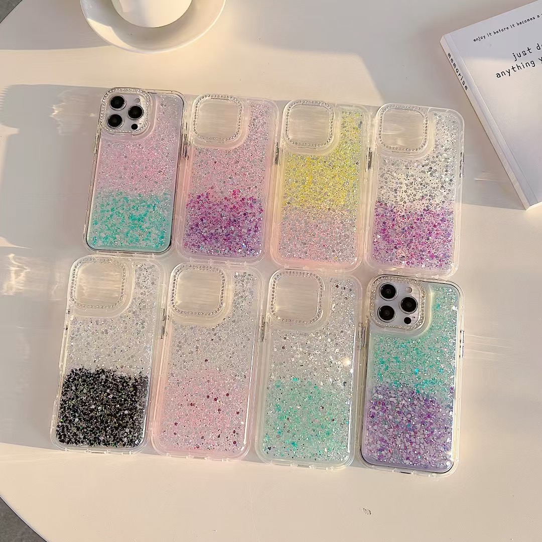Gradient Color Glitter Phone Case Cover For iPhone 16 Pro 16 15 14 13 12 11 Transparent Cover