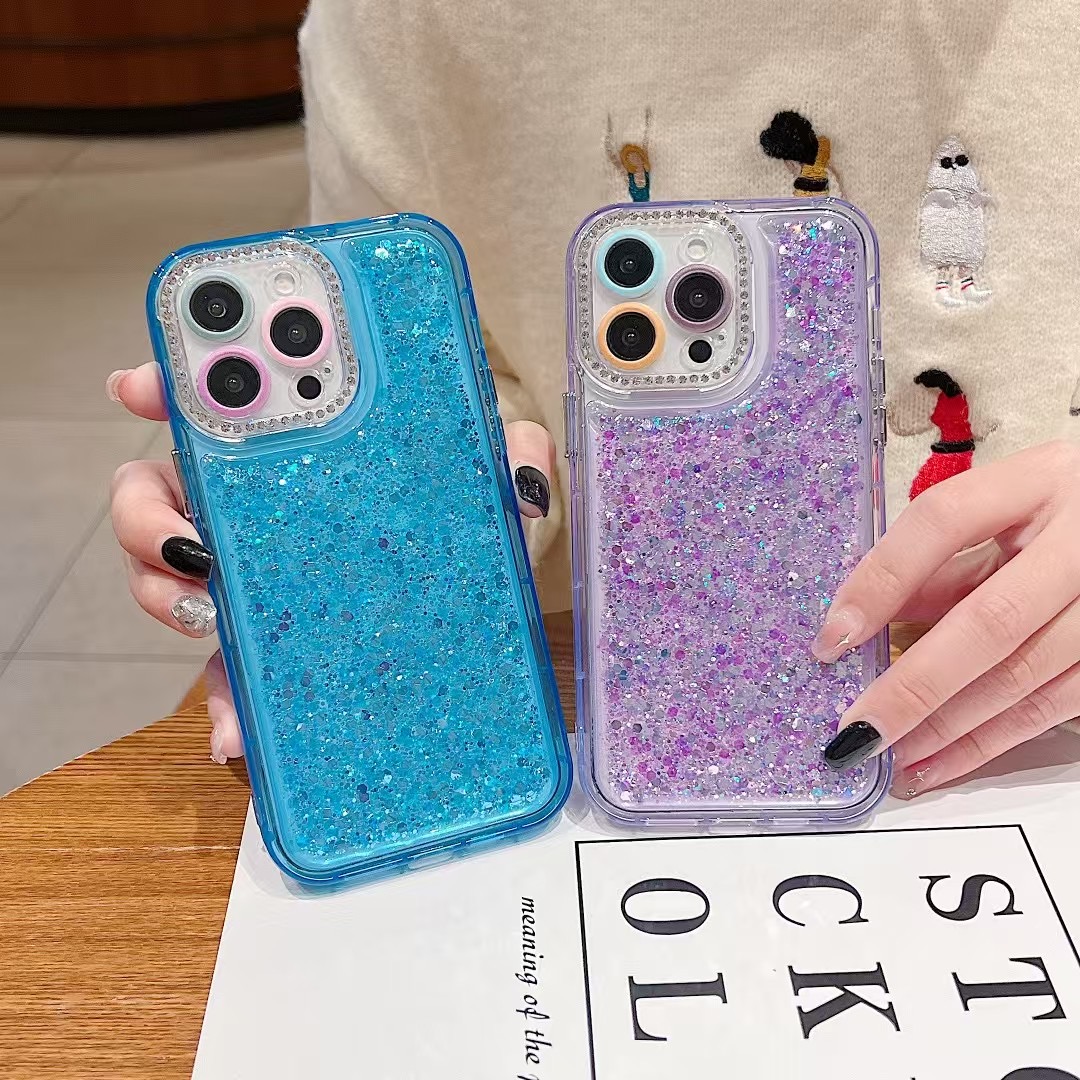 Glittery Gradient Phone Cases for iPhone 16 15 14 13 12 11 Clear Cover Accessories